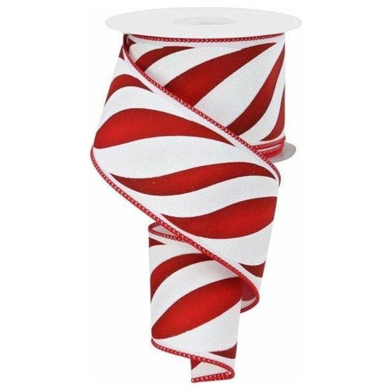 2.5″ Swirl Candy Stripe Ribbon: Red/White (10 Yards)