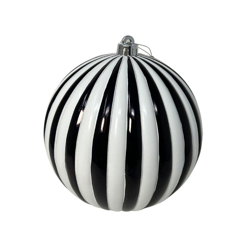 6″ Vertical Striped Ball Ornament: Black/White