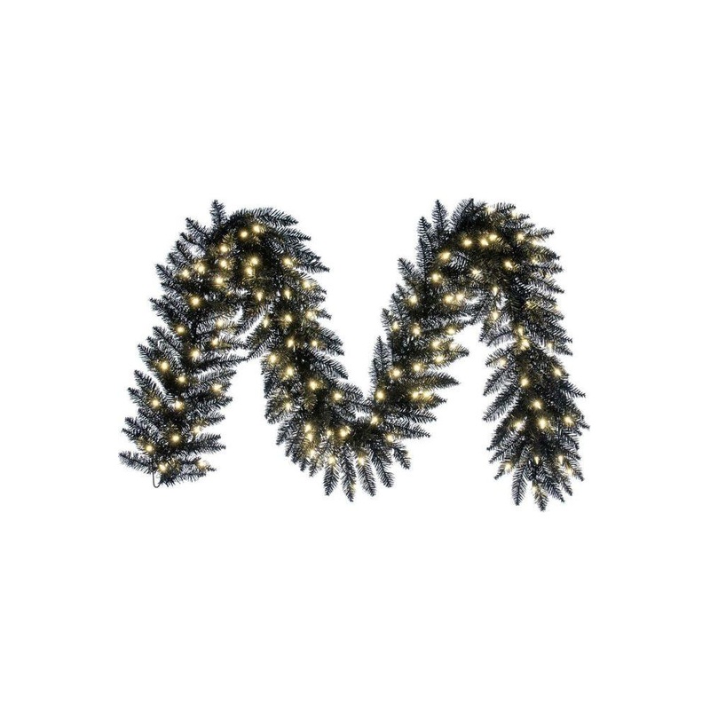 9′ Black Fir Artificial Christmas Garland, Warm White LED Lights