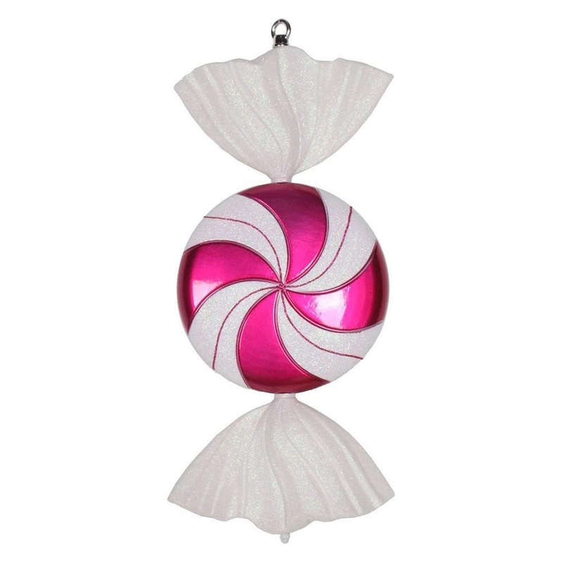 Hot Pink Cerise-White Swirl Candy Ornament