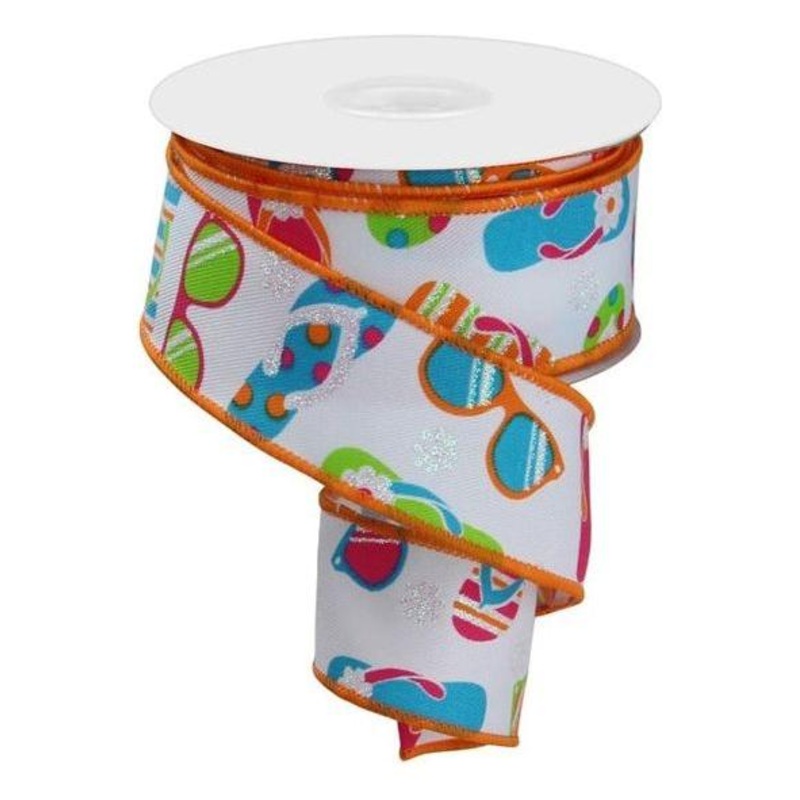 1.5″ Flip Flop and Sunglasses Ribbon: White (10 Yard)