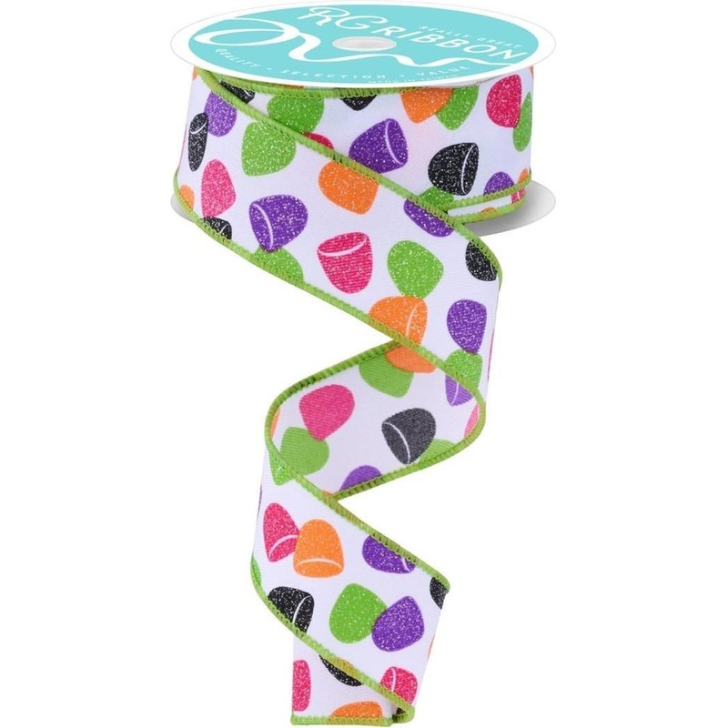 1.5″ Glitter Gumdrop Ribbon: Pink/Lime (10 Yards)