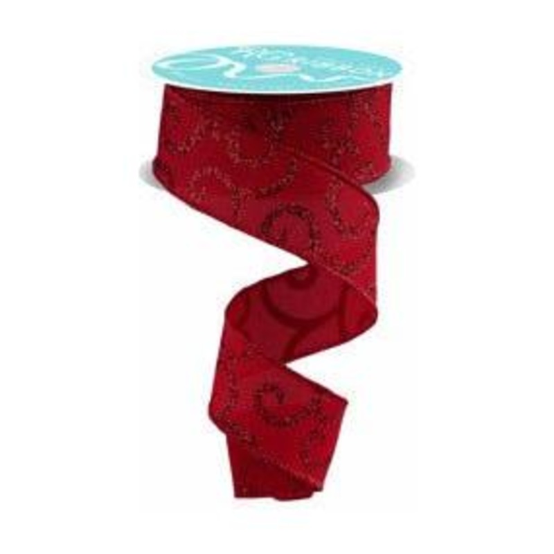 1.5″ Glitter Swirl Ribbon: Red (10 Yards)