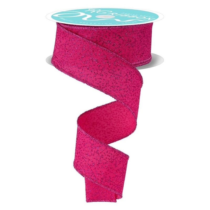 1.5″ Irregular Spotted Glitter Ribbon: Fuchsia (10 Yards)