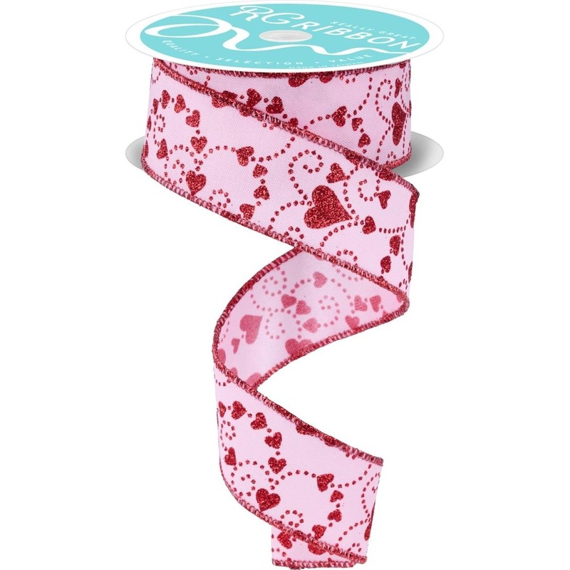 1.5″ Mini Swirl Heart Ribbon: Pink/Red (10 Yard)