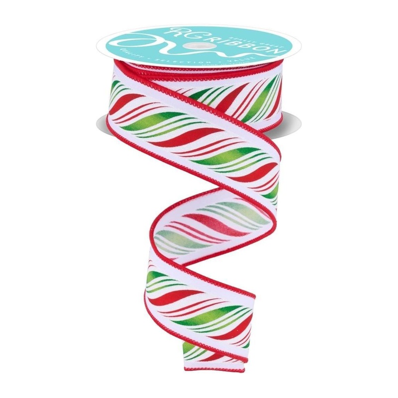 1.5″ Peppermint Twist Ribbon: Red/Green (10 Yards)
