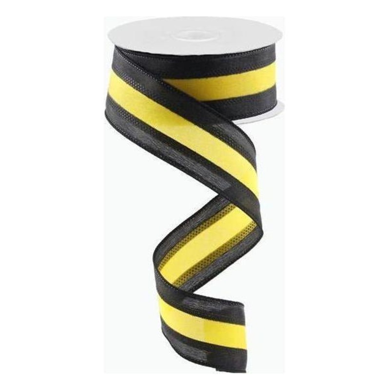 1.5″ Satin Team Stripe Ribbon: Yellow & Black (10 Yards)