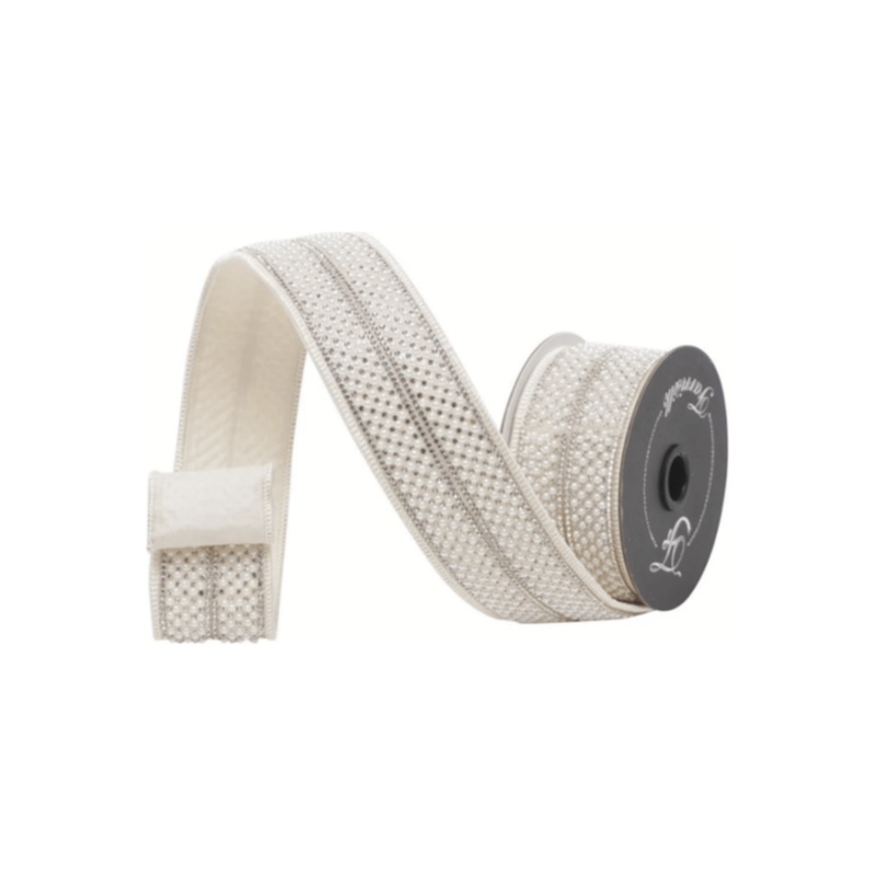 1.75″ Audrey Pearls Ribbon: Ivory (3 Yards)