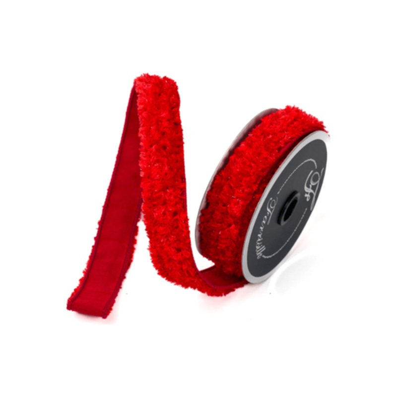 1″ Plush Chenille Ribbon: Red (10 Yards)