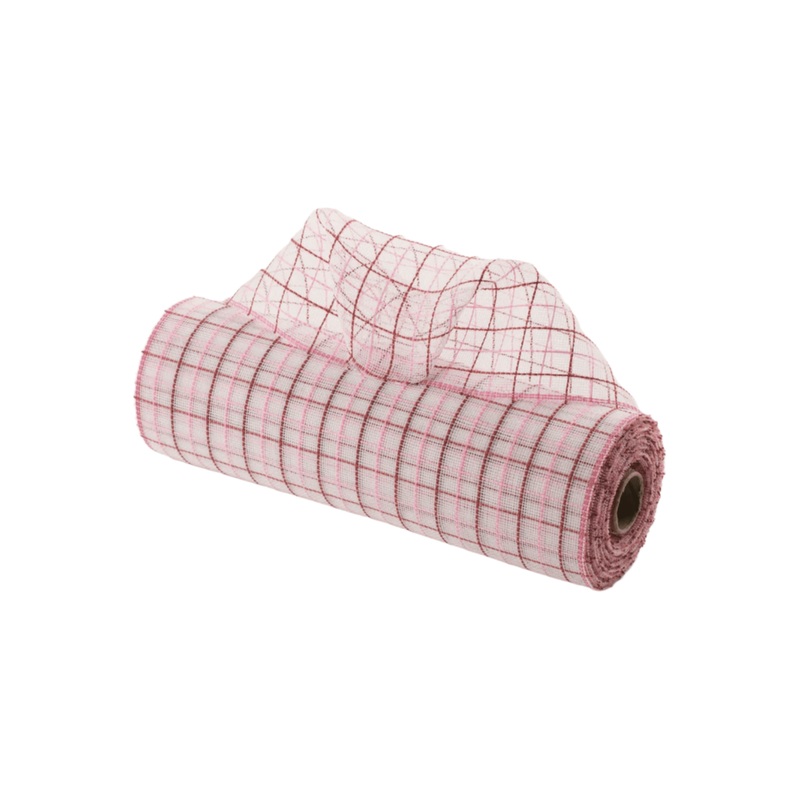 10″ Fine Weave Faux Jute Check Mesh Ribbon: Red/Pink