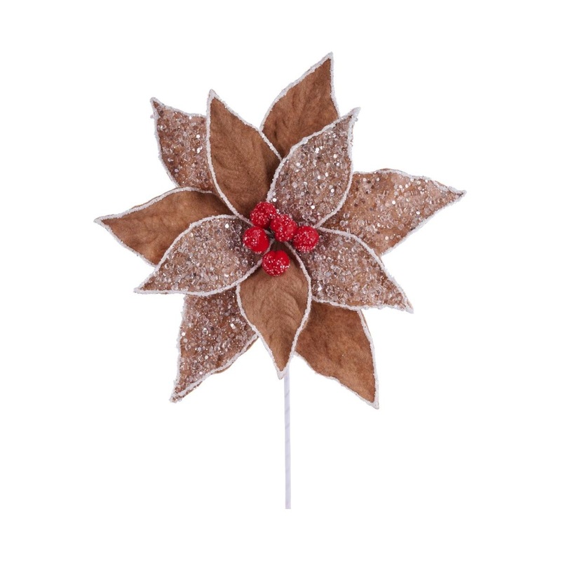 10″ Frosted Gingerbread Poinsettia Pick