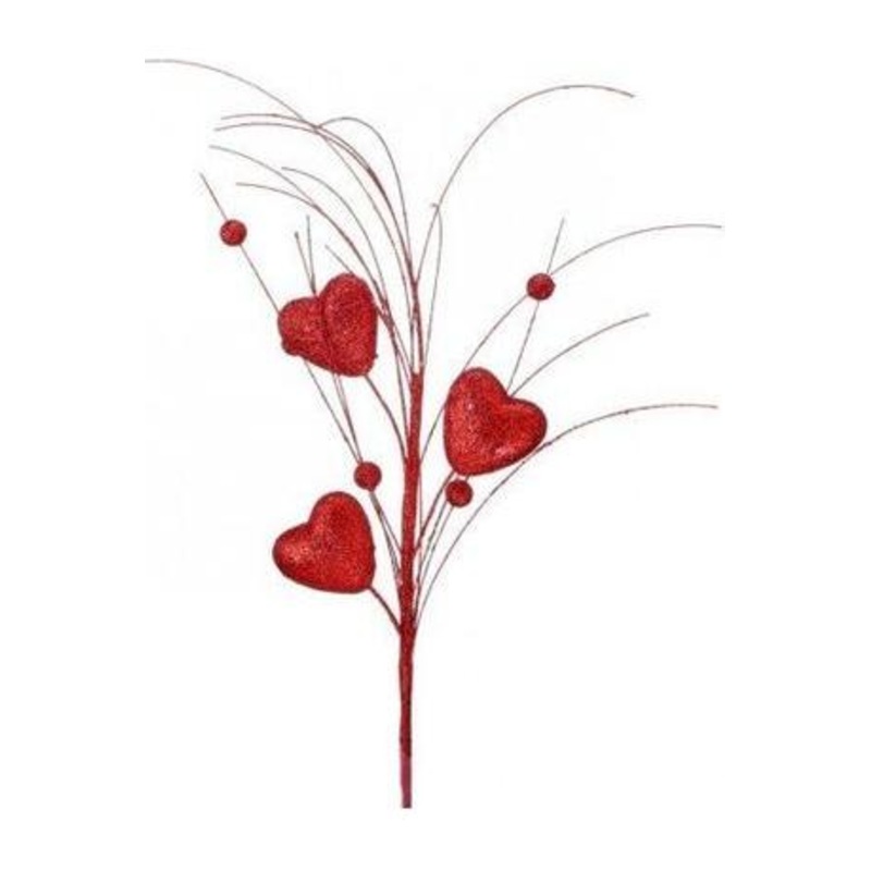 13″ Glitter Heart Rain Spray: Red
