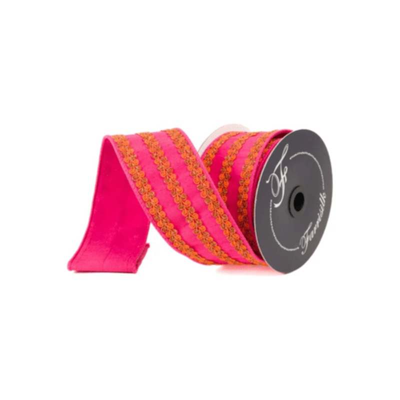 2.5″ Carnival Swirls Ribbon: Hot Pink/Orange (10 Yards)