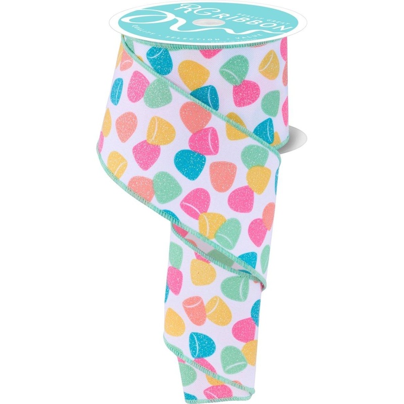 2.5″ Glitter Gumdrop Ribbon: Pastel (10 Yards)