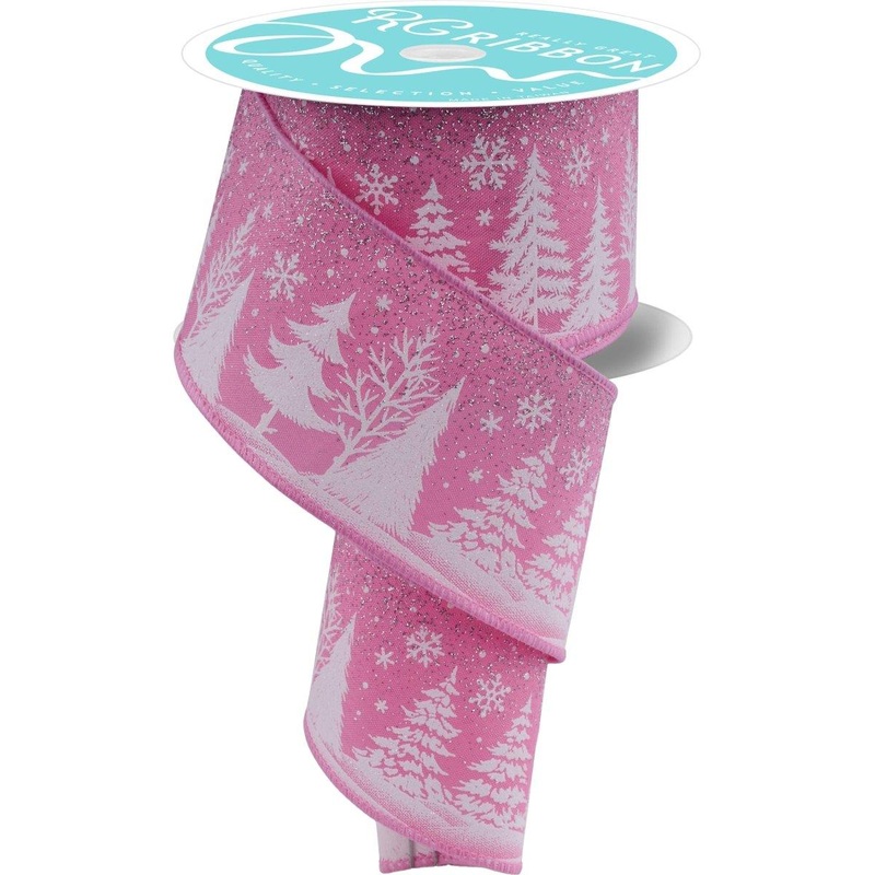 2.5″ Glitter Snowflake Tree Ribbon: Pink (10 Yards)