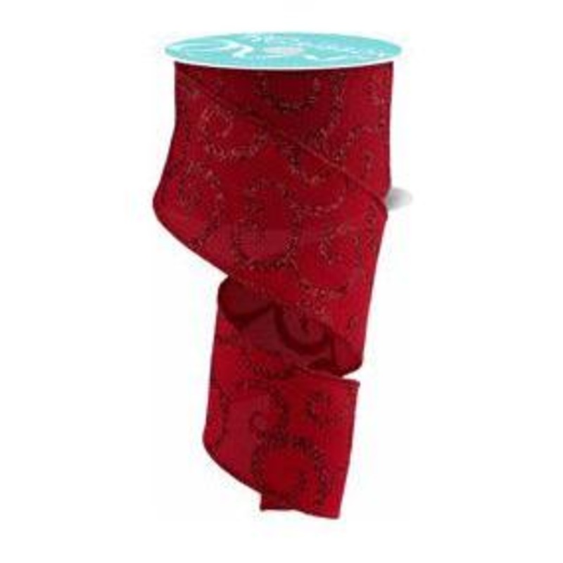 2.5″ Glitter Swirl Ribbon: Red (10 Yards)