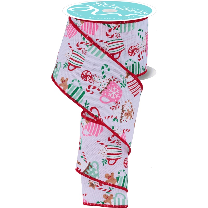 2.5″ Hot Cocoa Mugs Ribbon: White (10 Yards)