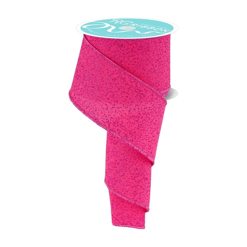 2.5″ Irregular Spotted Glitter Ribbon: Fuchsia (10 Yards)