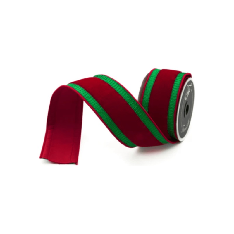 2.5″ Pleated Borders Ribbon: Red/Green (10 Yards)