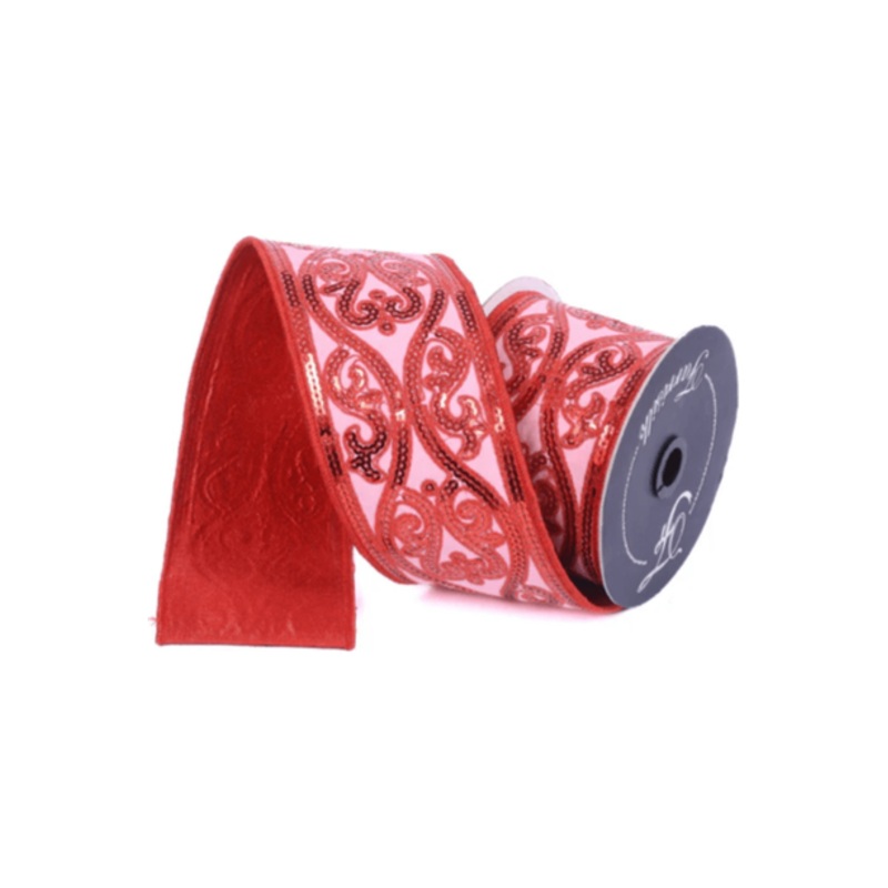 4″ Morris Tapestry Ribbon: Pink/Red (5 Yards)