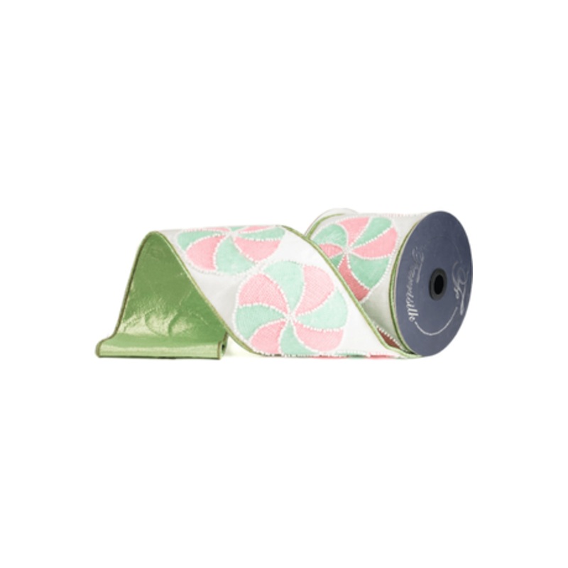 4″ Peppermint Candies Ribbon: Mint/Pink (5 Yards)