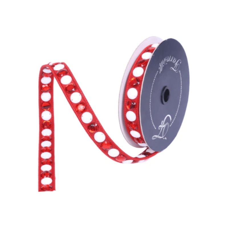 .75″ Gumdrop Garland Ribbon: Red/White (5 Yards)