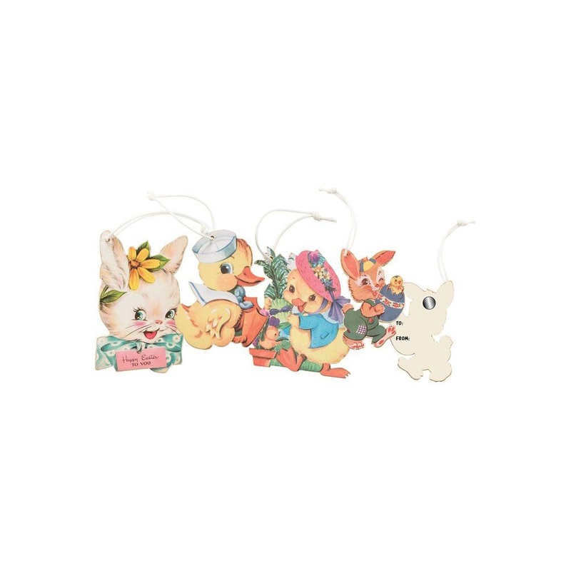 Retro Magnetic Easter Holiday Tag Ornaments Set/4