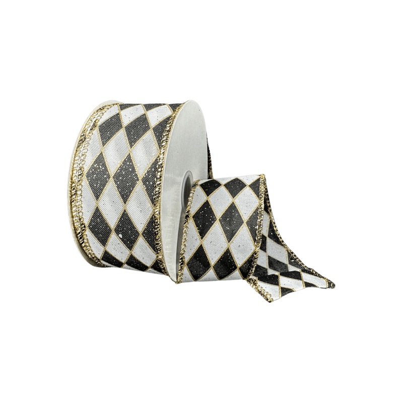 1.5″ Antique Harlequin Ribbon: Black (10 Yards)