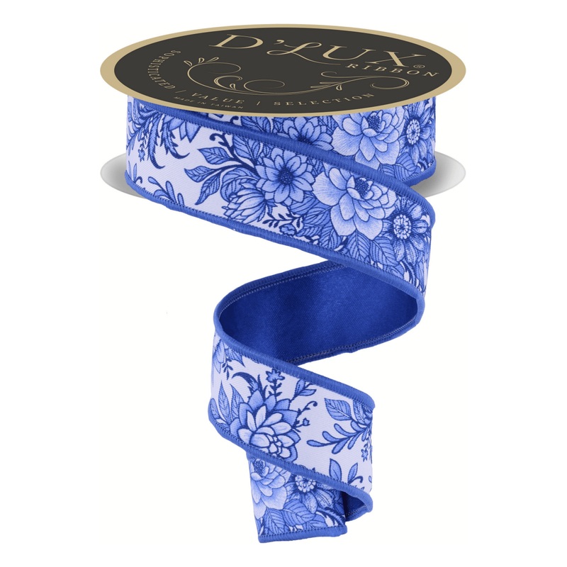 1.5″ Chinoiserie Fused Ribbon: Blue (10 Yards)