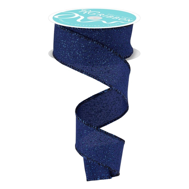 1.5″ Irregular Spotted Glitter Ribbon: Navy Blue (10 Yards)