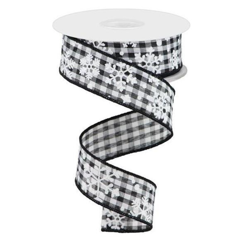 1.5″ Snowflake Ribbon: Black & White (10 Yards)