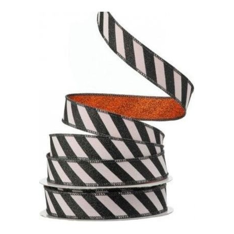 1″ Glitter Stripe Ribbon: Orange (10 Yards)