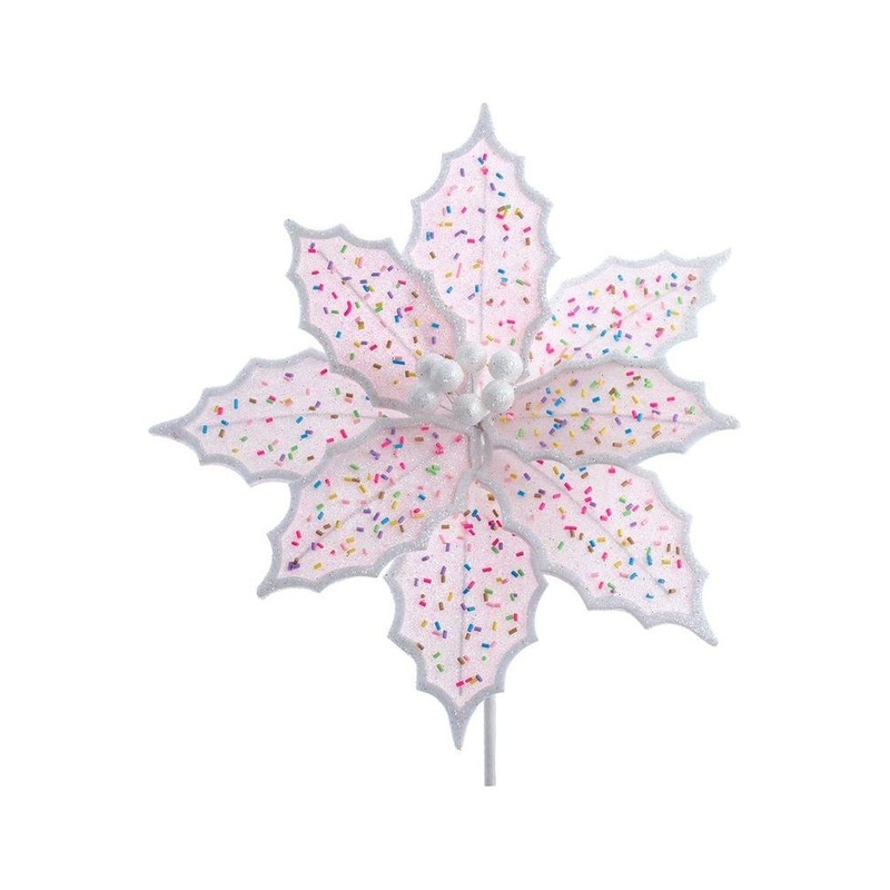 14″ Pink Frosted Poinsettia Pick