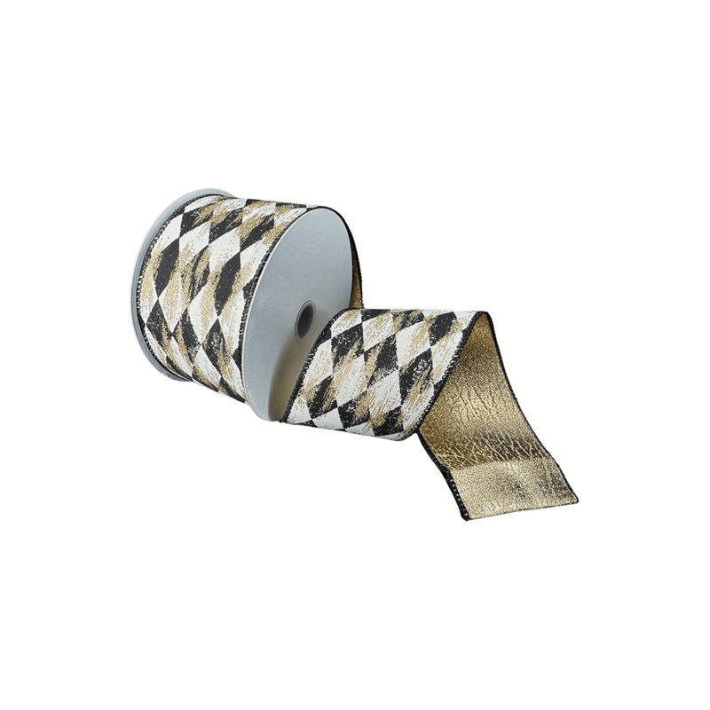 2.5″ Antique Harlequin Ribbon: Black (10 Yards)