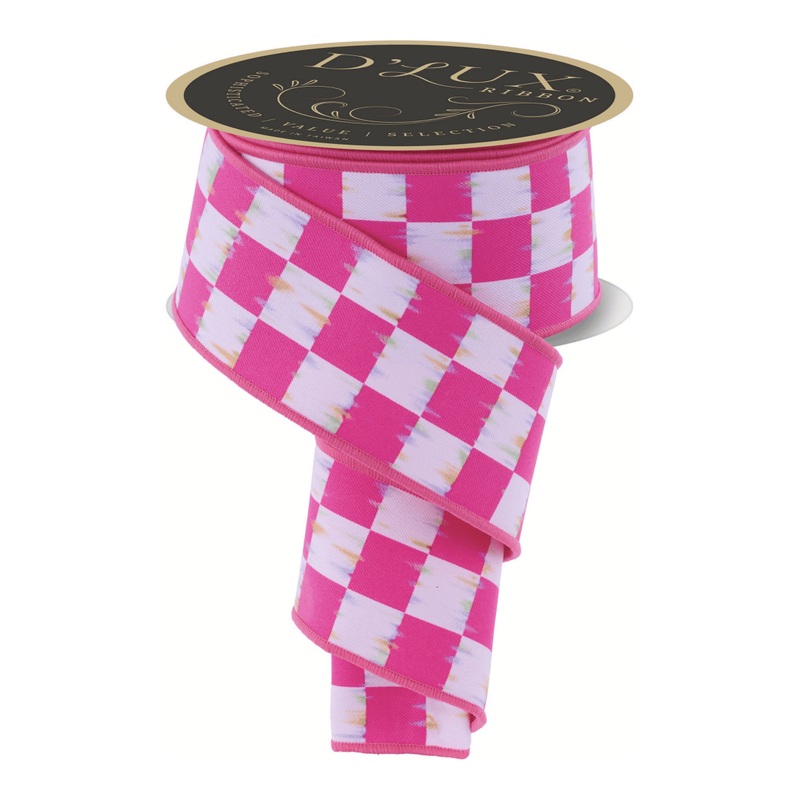 2.5″ Bold Antique Fused Check: Hot Pink (10 Yards)