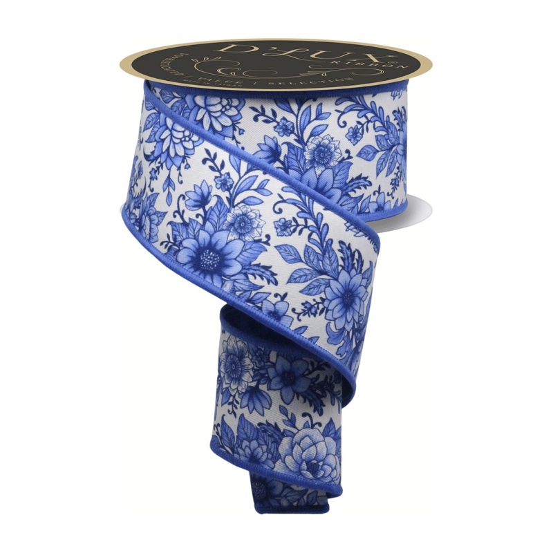 2.5″ Chinoiserie Fused Ribbon: Blue (10 Yards)