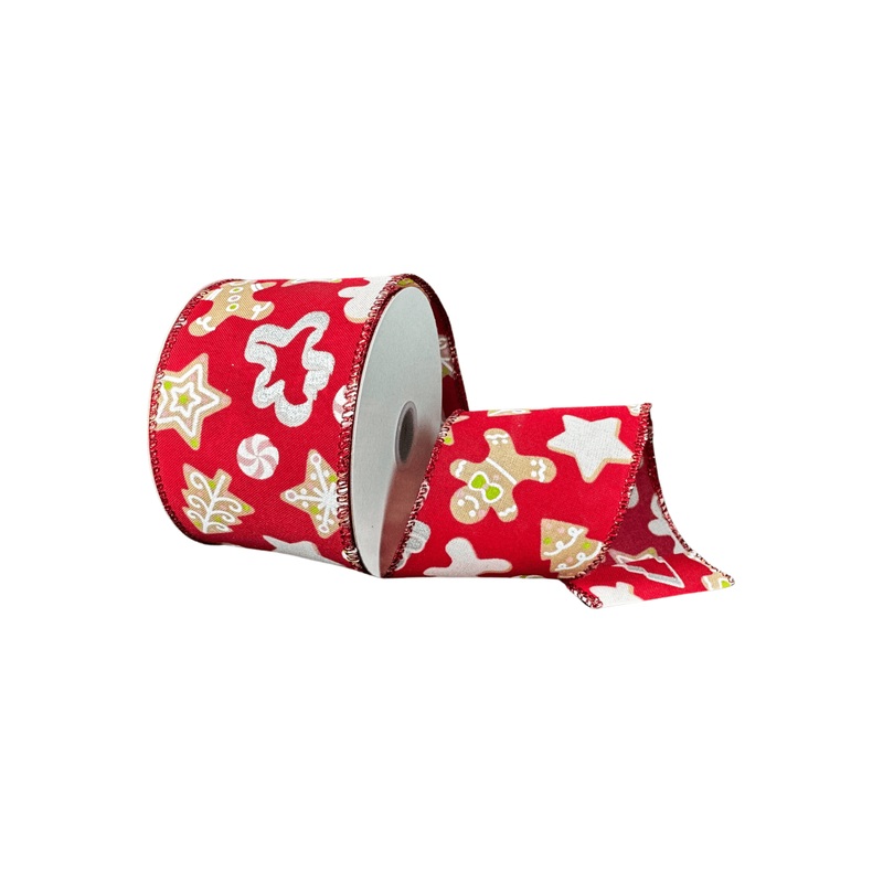 2.5″ Gingerbread Cookie Cutout Ribbon: Red (10 Yards)