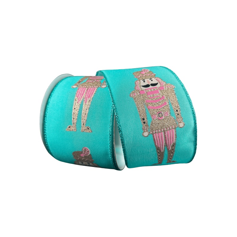 2.5″ Glitter Nutcracker Ribbon: Pink & Teal (10 Yards)