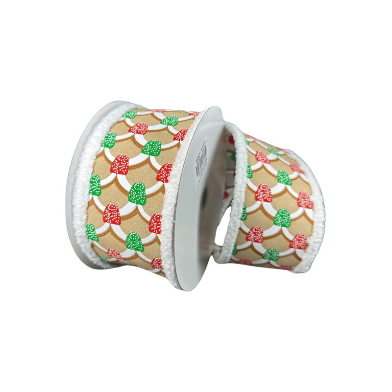 2.5″ Gumdrop Gingerbread Roof Drift Ribbon: Red/Green (10 Yards)