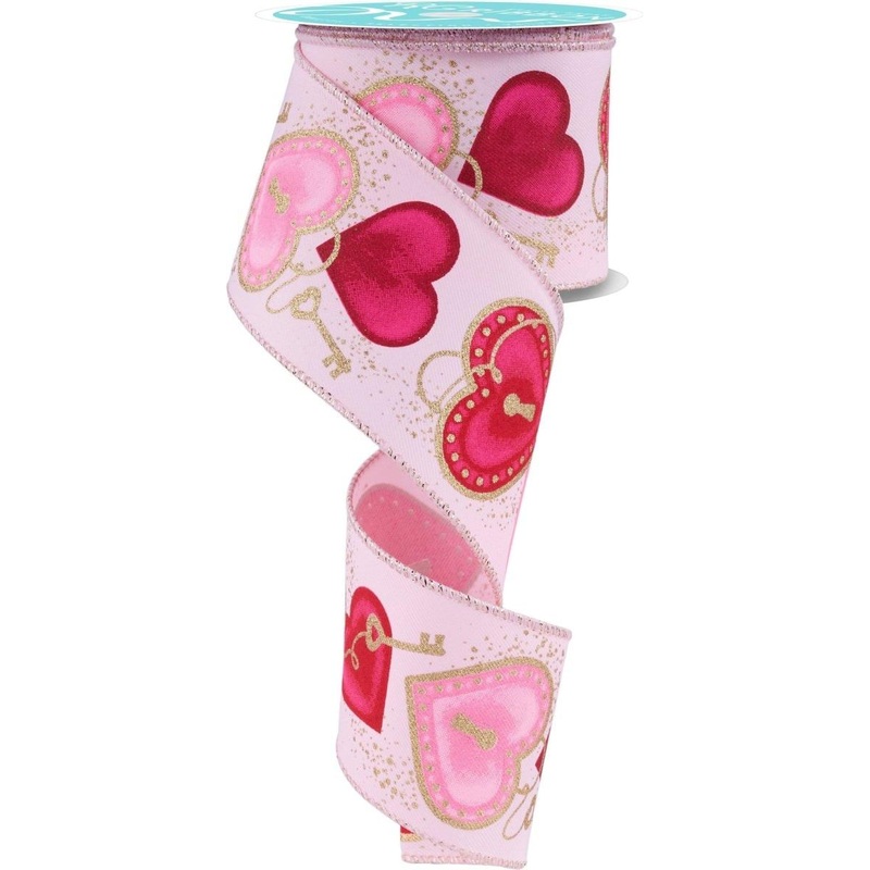 2.5″ Heart Locks Ribbon: Pale Pink (10 Yards)