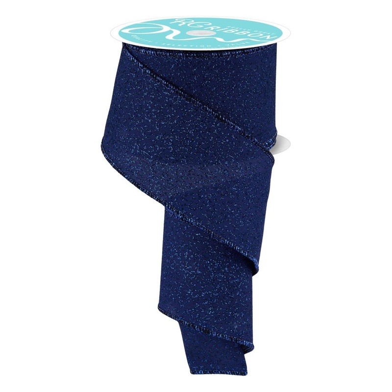 2.5″ Irregular Spotted Glitter Ribbon: Navy Blue (10 Yards)