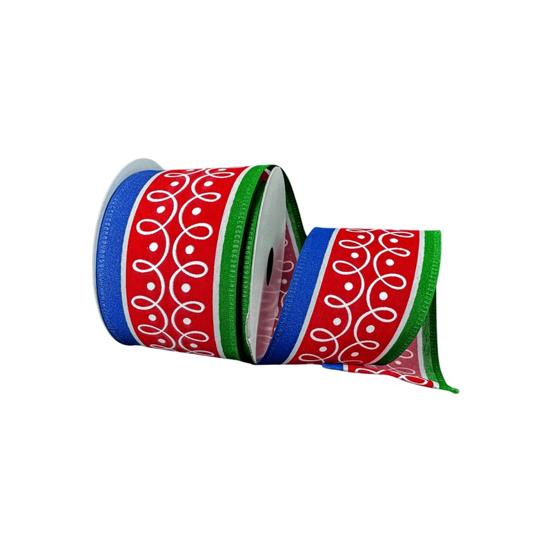 2.5″ Loop Patterns Ribbon: Red & Green (10 Yards)