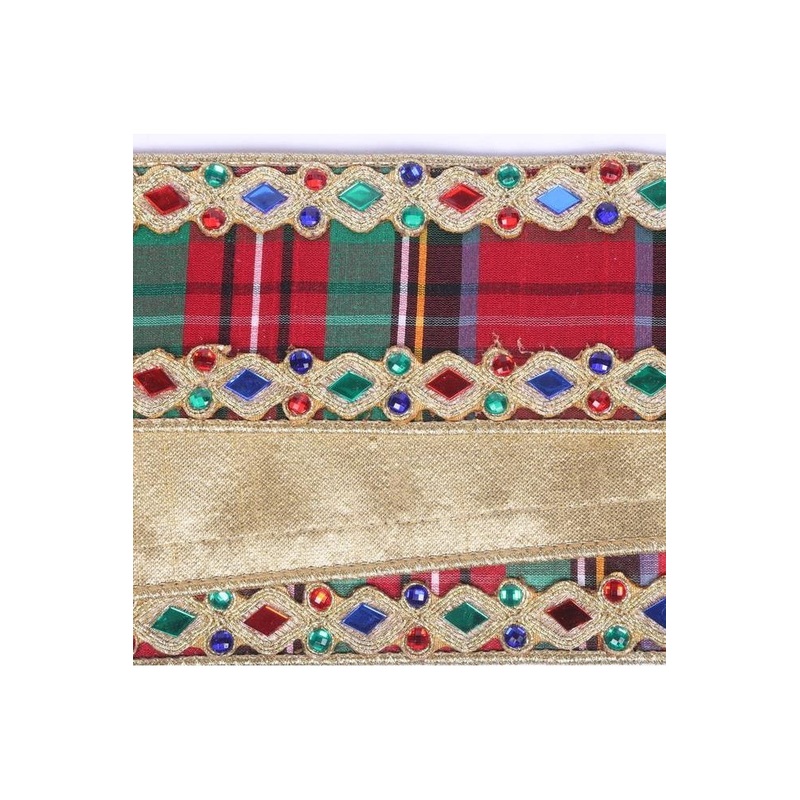 2.5″ Multi Plaid Jewel Gold Trim Ribbon (5 Yards)