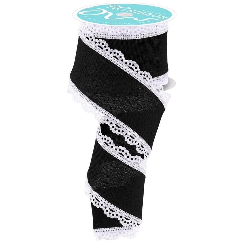 2.5″ Scalloped Edge Ribbon: Black/White (10 Yard)