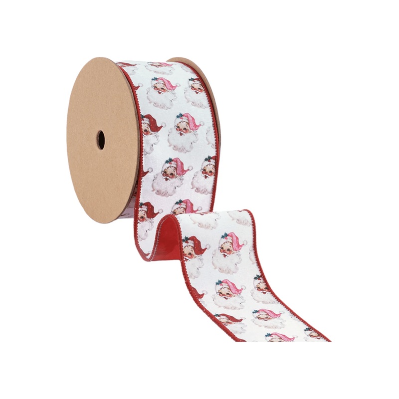 2.5in Vintage Santa Face Ribbon: Pink/Red (10 Yards)