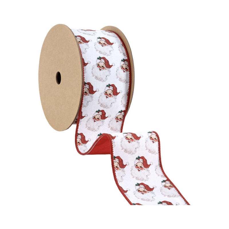 2.5in Vintage Santa Face Ribbon: Red (10 Yards)
