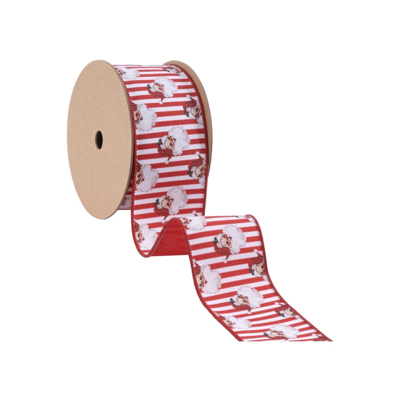 2.5in Vintage Santa Striped Ribbon: Red/White (10 Yards)