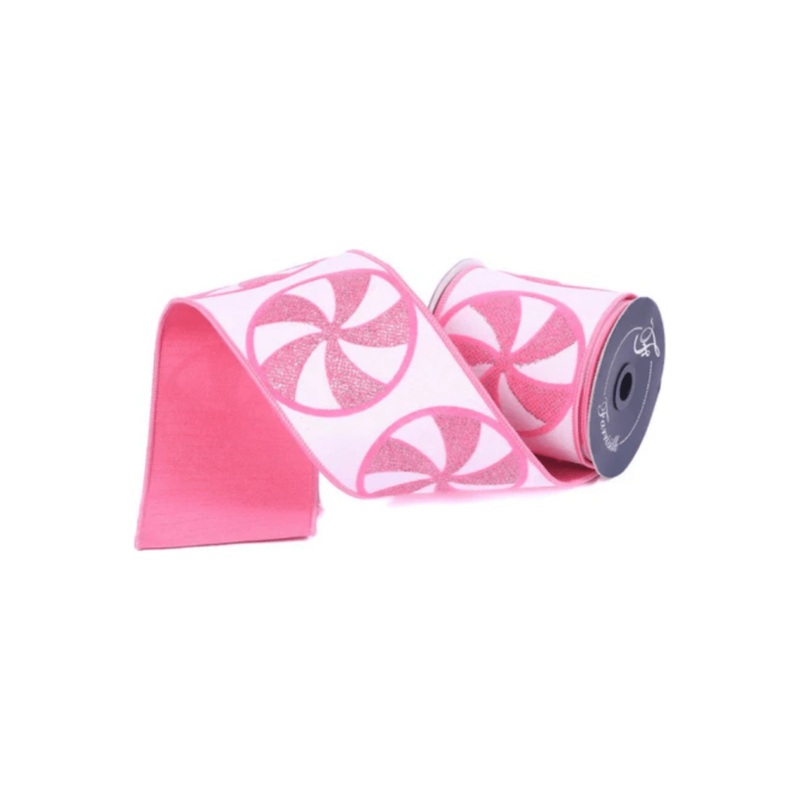4″ Glitter Peppermint Candies Ribbon: Pink (5 Yards)