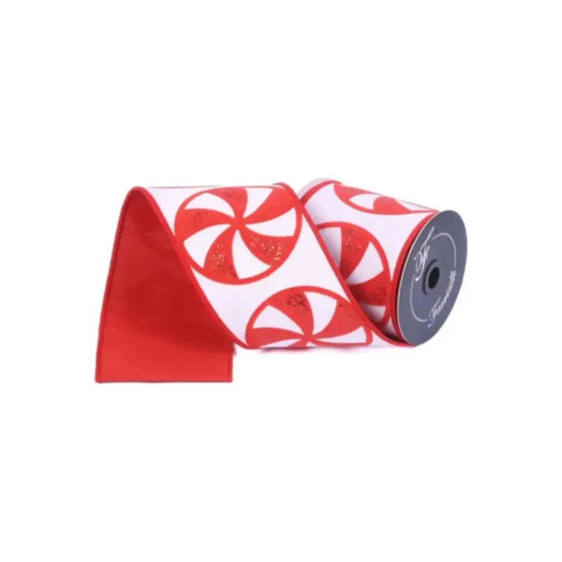 4″ Glitter Peppermint Candies Ribbon: Red (5 Yards)