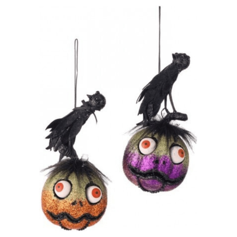 8″ Glitter Pumpkin with Crow Hanger